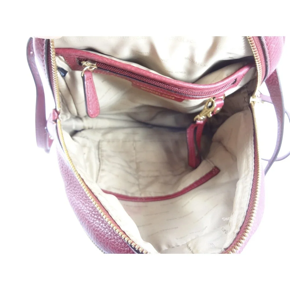 Michael Kors Rhea Medium‎ Pebbled Leather Backpack Cherry Gold Hardware Bag